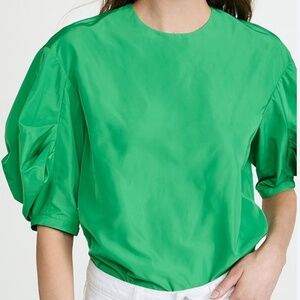 Tibi Italian Sporty Nylon Pleat Sleeve Top